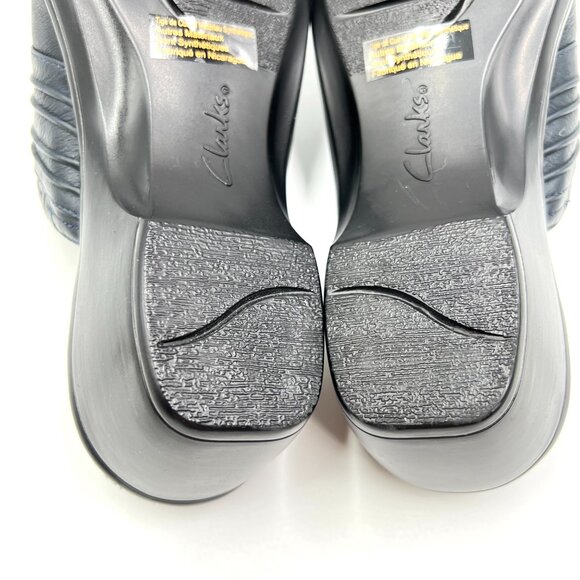 Clarks Womens Size 8.5M Dark Blue Leather Slip On Mules Clogs Shoes - Picture 12 of 15